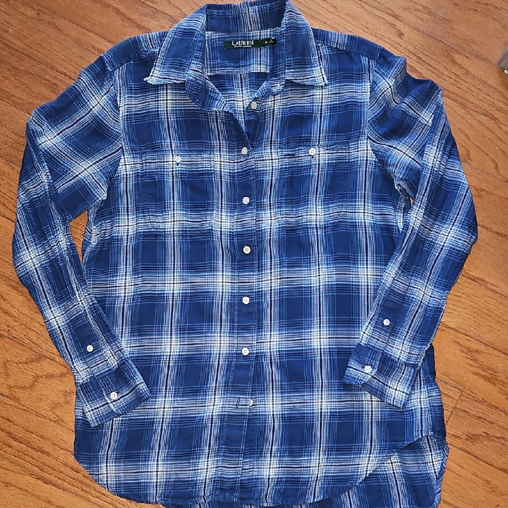 RALPH LAUREN BLUE/WHITE PLAID SHIRT sz M